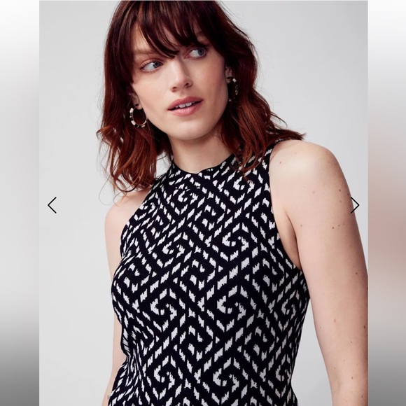 •WHITE HOUSE BLACK MARKET•NWOT BLACK & WHITE SLEEVELESS HALTER SWEATER BLOUSE XS - Picture 4 of 14